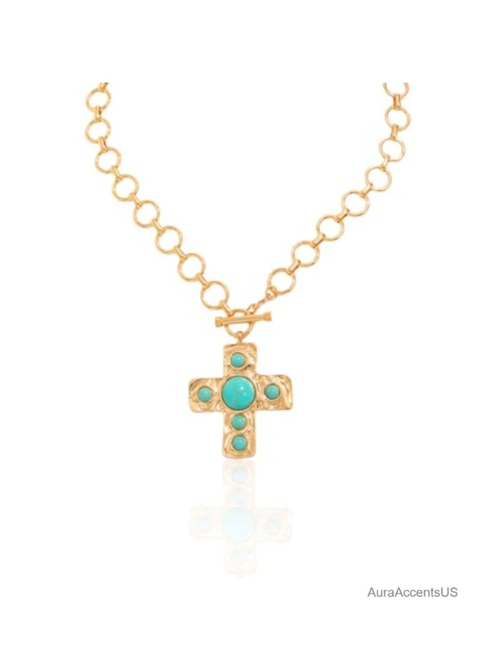 Turquoise Cross Necklace Set Beaded Choker Western Silver Pendant